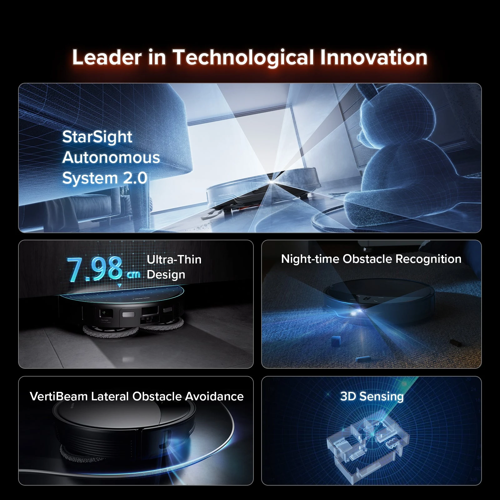 Roborock illustration of Saros 10R navigation and low-profile design